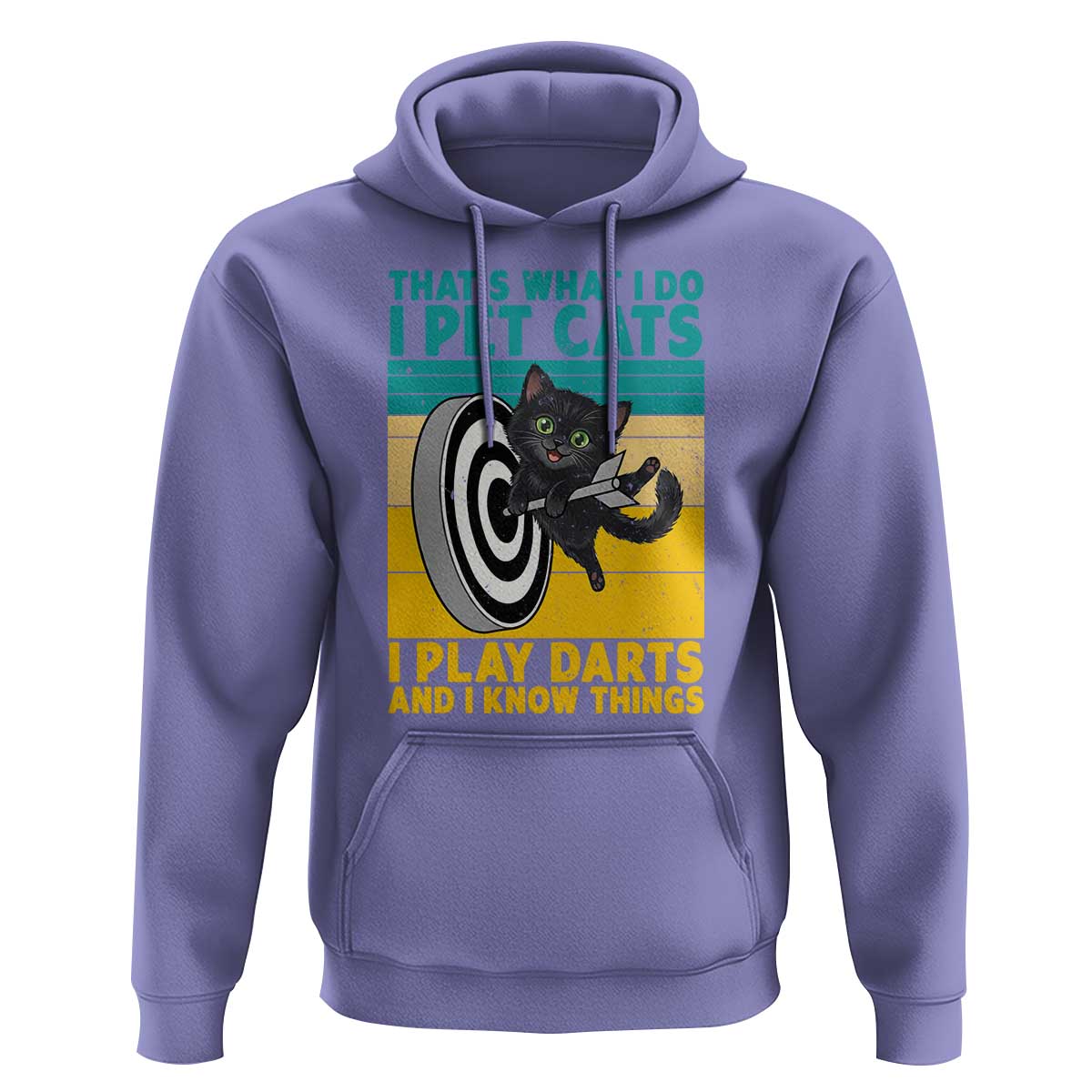 Funny Retro Sunset Cat Darts Hoodie I Pet Cats I Play Darts And I Know Things - Wonder Print Shop