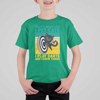 Funny Retro Sunset Cat Darts T Shirt For Kid I Pet Cats I Play Darts And I Know Things - Wonder Print Shop
