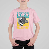 Funny Retro Sunset Cat Darts T Shirt For Kid I Pet Cats I Play Darts And I Know Things - Wonder Print Shop