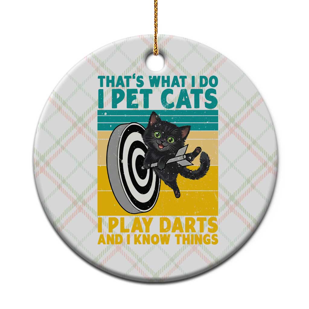 Funny Retro Sunset Cat Darts Ceramic Ornament I Pet Cats I Play Darts And I Know Things - Wonder Print Shop