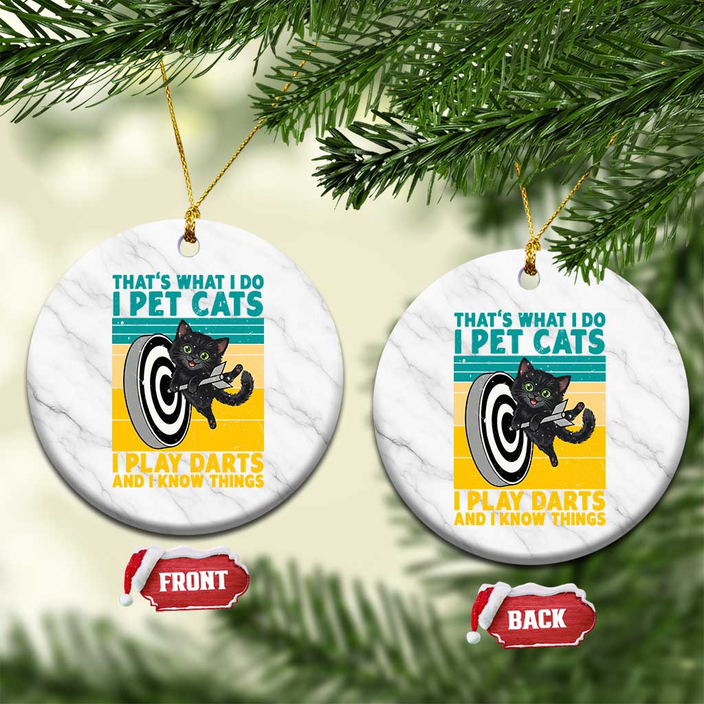 Funny Retro Sunset Cat Darts Ceramic Ornament I Pet Cats I Play Darts And I Know Things - Wonder Print Shop