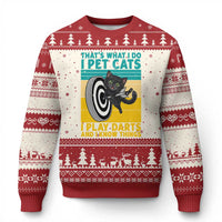 Funny Retro Sunset Cat Darts Ugly Christmas Sweater I Pet Cats I Play Darts And I Know Things - Wonder Print Shop