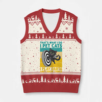 Funny Retro Sunset Cat Darts V-Neck Knit Sweater Vest I Pet Cats I Play Darts And I Know Things - Wonder Print Shop