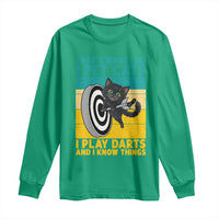 Funny Retro Sunset Cat Darts Long Sleeve Shirt I Pet Cats I Play Darts And I Know Things - Wonder Print Shop