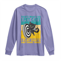 Funny Retro Sunset Cat Darts Long Sleeve Shirt I Pet Cats I Play Darts And I Know Things - Wonder Print Shop