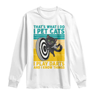 Funny Retro Sunset Cat Darts Long Sleeve Shirt I Pet Cats I Play Darts And I Know Things - Wonder Print Shop