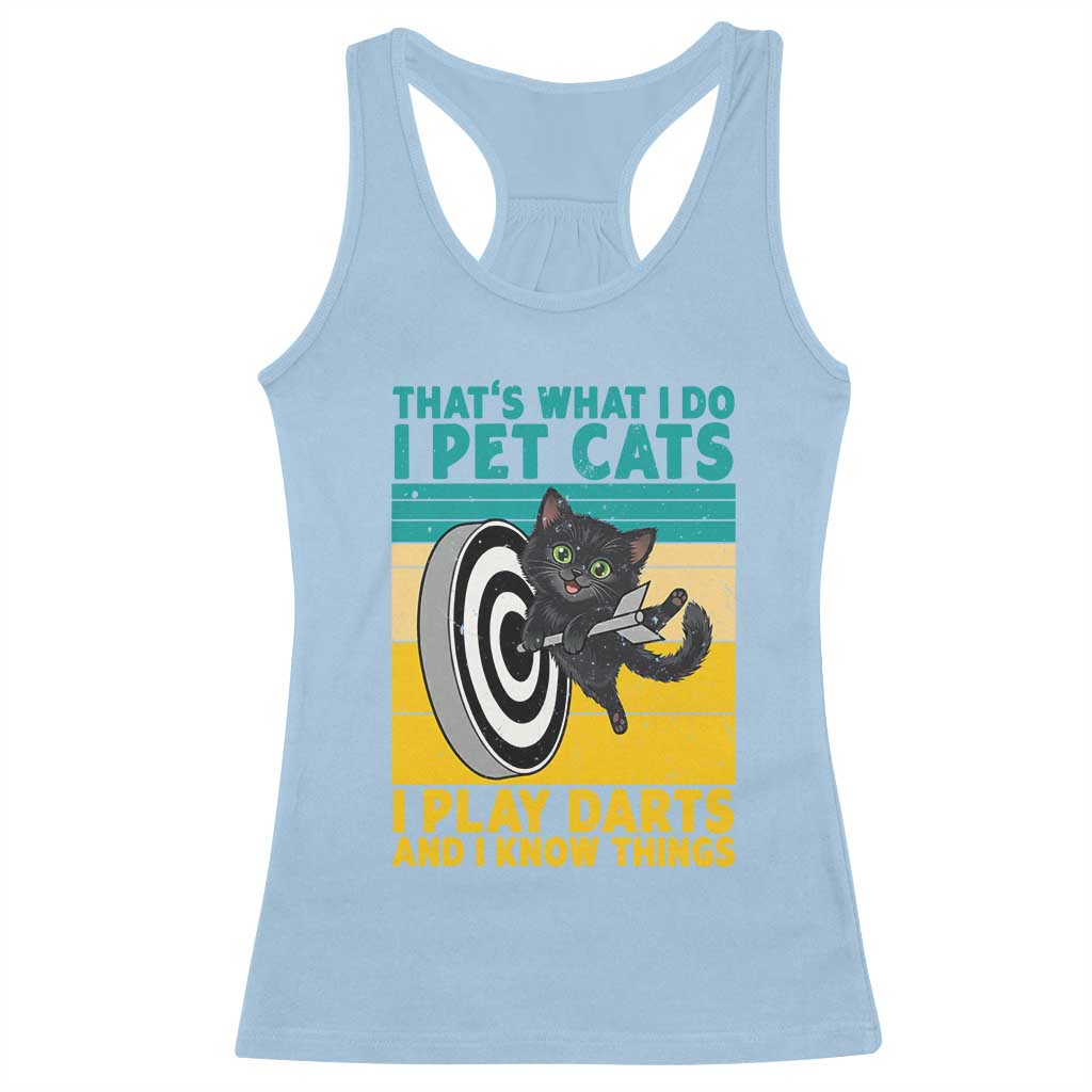 Funny Retro Sunset Cat Darts Racerback Tank Top I Pet Cats I Play Darts And I Know Things - Wonder Print Shop