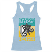 Funny Retro Sunset Cat Darts Racerback Tank Top I Pet Cats I Play Darts And I Know Things - Wonder Print Shop