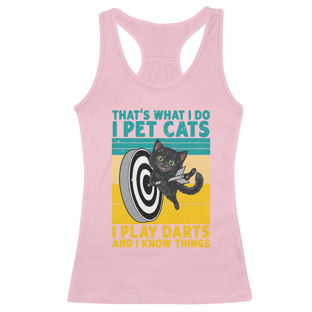 Funny Retro Sunset Cat Darts Racerback Tank Top I Pet Cats I Play Darts And I Know Things - Wonder Print Shop