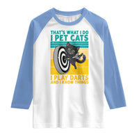Funny Retro Sunset Cat Darts Raglan Shirt I Pet Cats I Play Darts And I Know Things - Wonder Print Shop