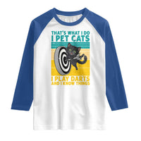 Funny Retro Sunset Cat Darts Raglan Shirt I Pet Cats I Play Darts And I Know Things - Wonder Print Shop