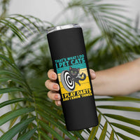 Funny Retro Sunset Cat Darts Skinny Tumbler I Pet Cats I Play Darts And I Know Things - Wonder Print Shop