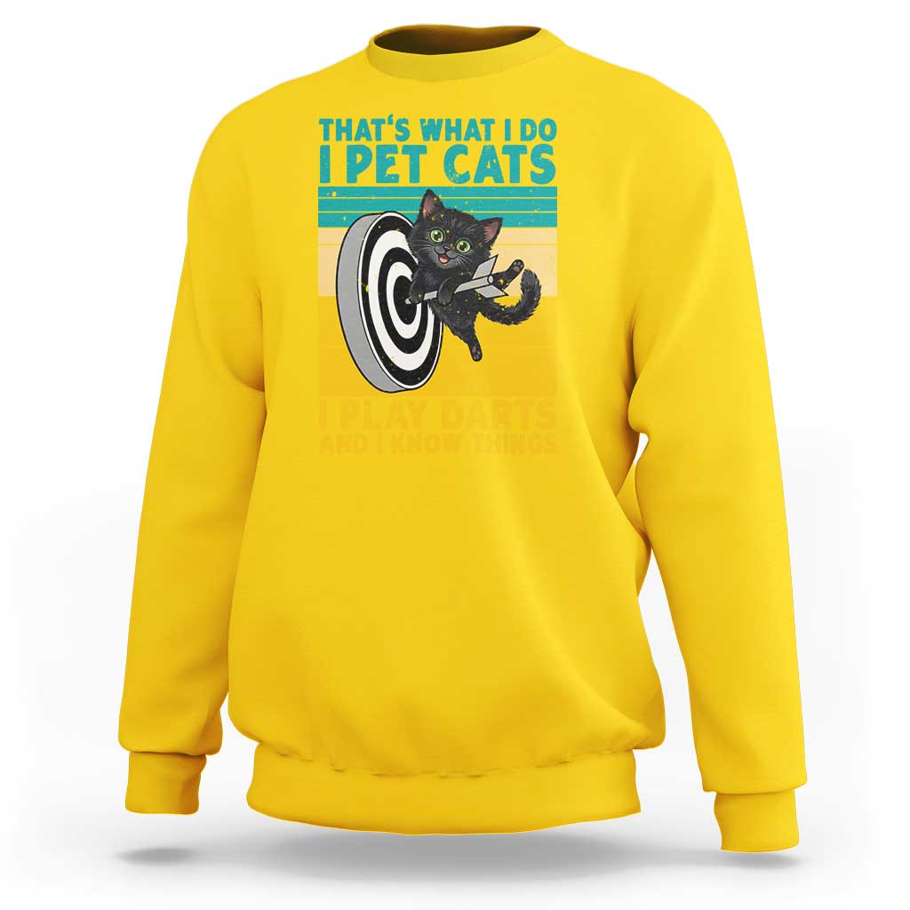Funny Retro Sunset Cat Darts Sweatshirt I Pet Cats I Play Darts And I Know Things - Wonder Print Shop