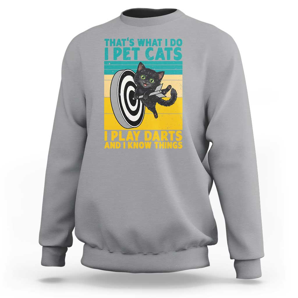 Funny Retro Sunset Cat Darts Sweatshirt I Pet Cats I Play Darts And I Know Things - Wonder Print Shop