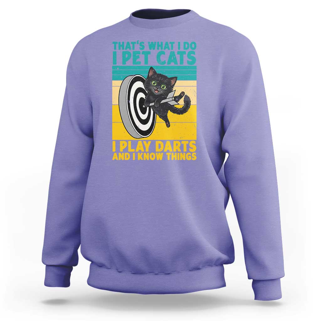 Funny Retro Sunset Cat Darts Sweatshirt I Pet Cats I Play Darts And I Know Things - Wonder Print Shop