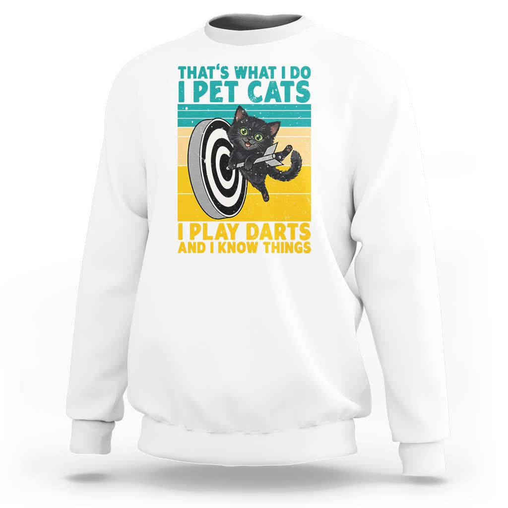 Funny Retro Sunset Cat Darts Sweatshirt I Pet Cats I Play Darts And I Know Things - Wonder Print Shop