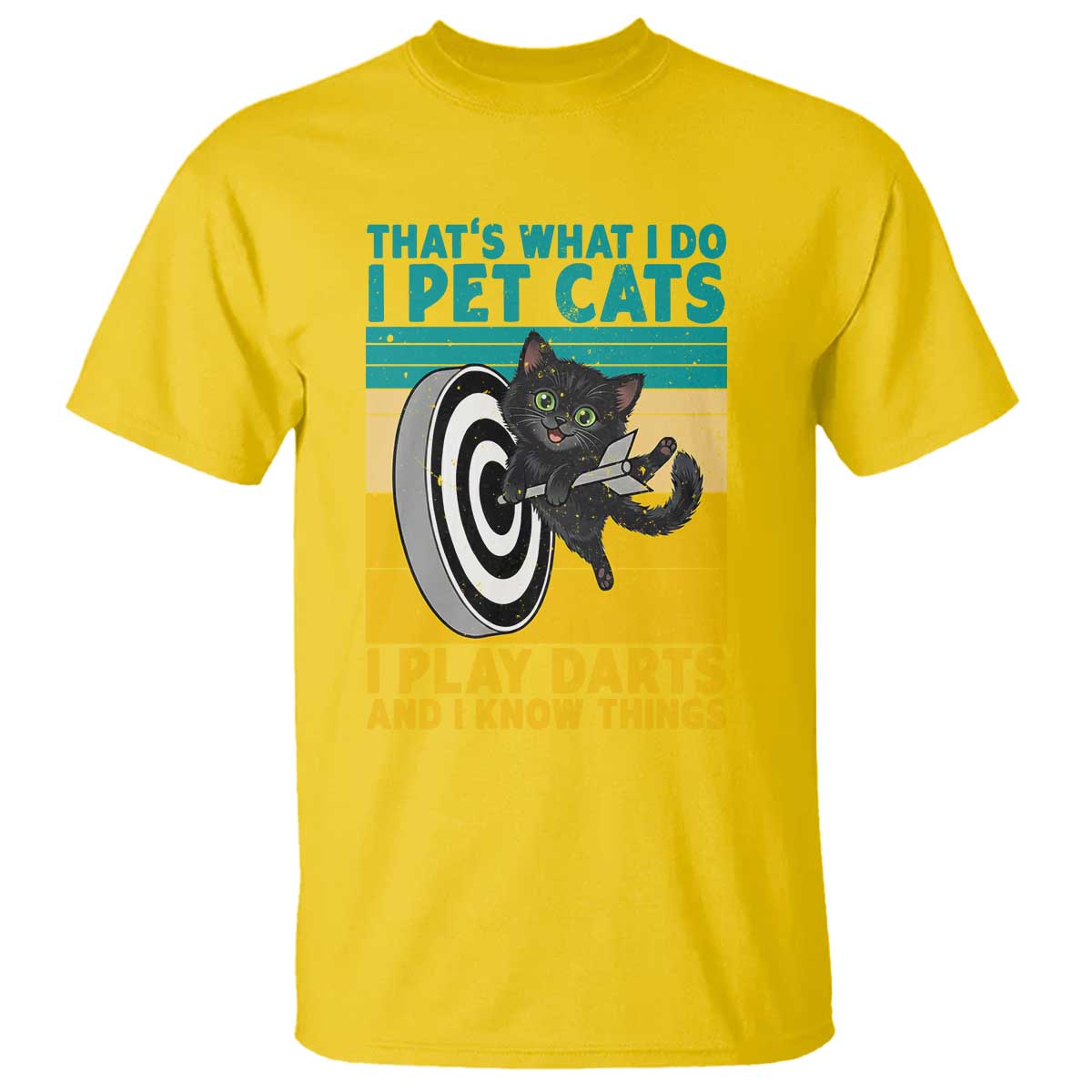 Funny Retro Sunset Cat Darts T Shirt I Pet Cats I Play Darts And I Know Things - Wonder Print Shop