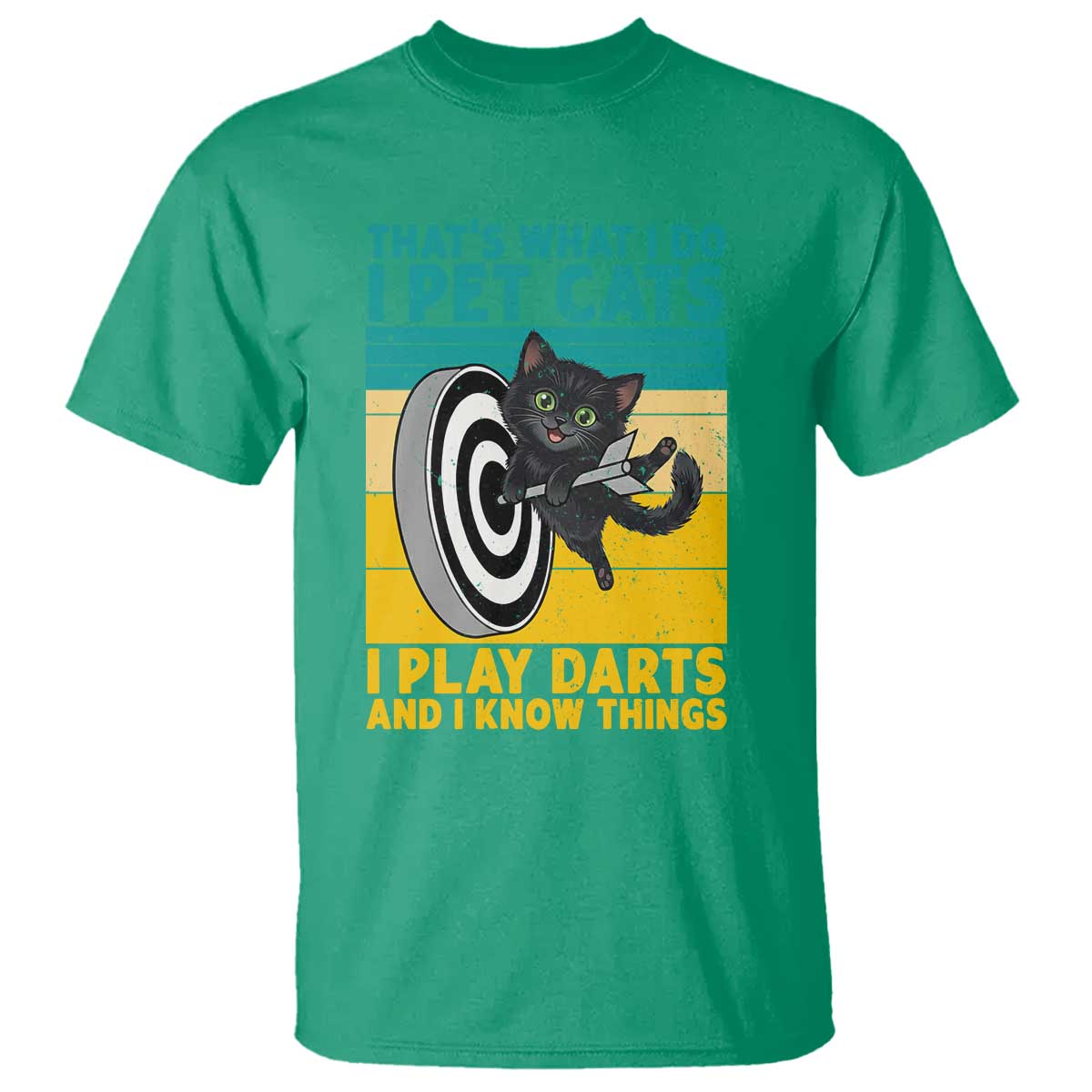 Funny Retro Sunset Cat Darts T Shirt I Pet Cats I Play Darts And I Know Things - Wonder Print Shop