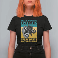 Funny Retro Sunset Cat Darts T Shirt For Women I Pet Cats I Play Darts And I Know Things - Wonder Print Shop