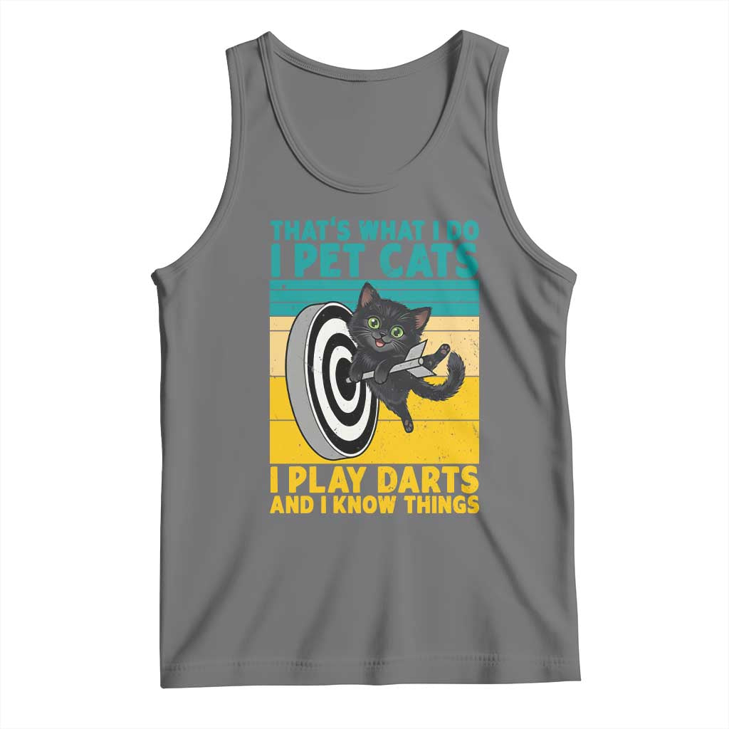 Funny Retro Sunset Cat Darts Tank Top I Pet Cats I Play Darts And I Know Things - Wonder Print Shop