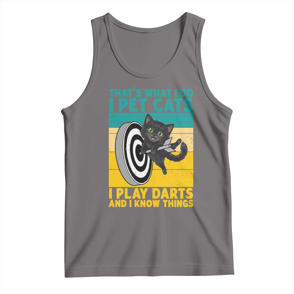 Funny Retro Sunset Cat Darts Tank Top I Pet Cats I Play Darts And I Know Things - Wonder Print Shop