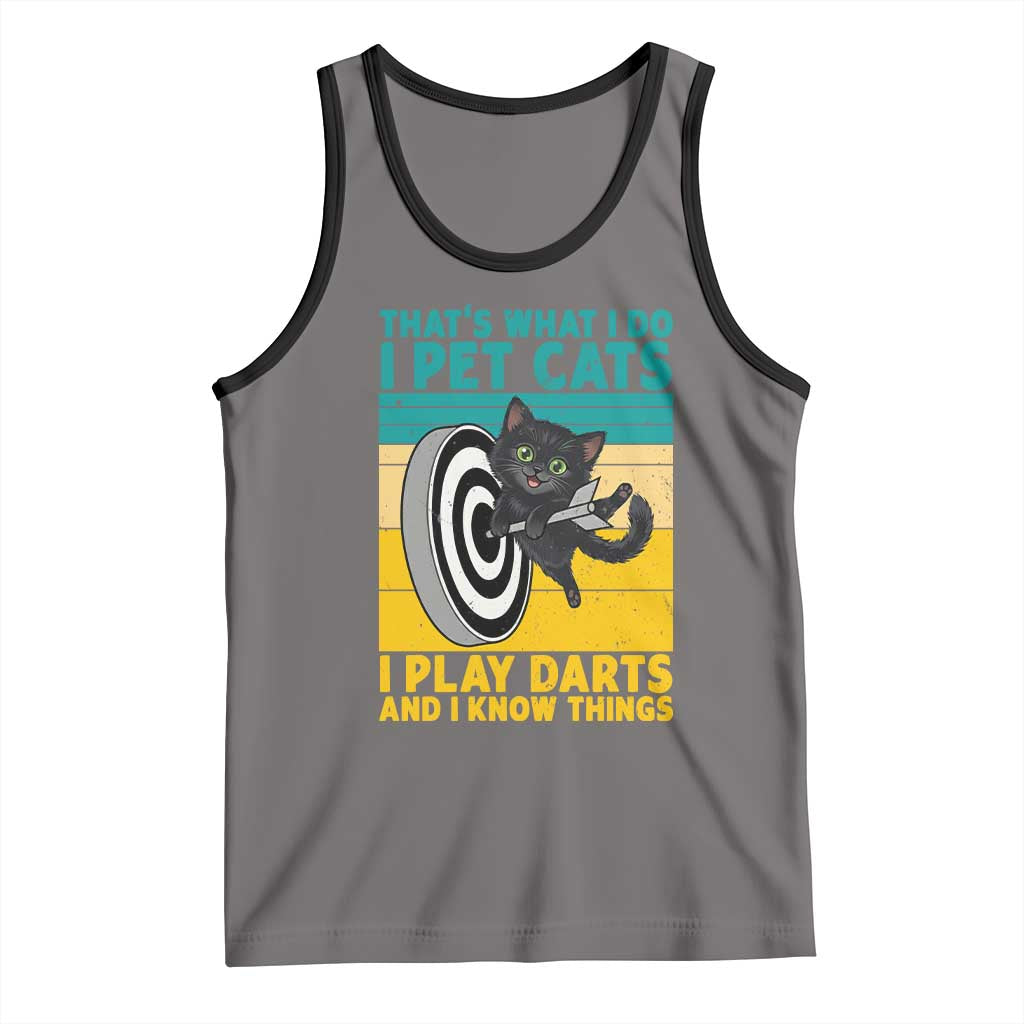 Funny Retro Sunset Cat Darts Tank Top I Pet Cats I Play Darts And I Know Things - Wonder Print Shop