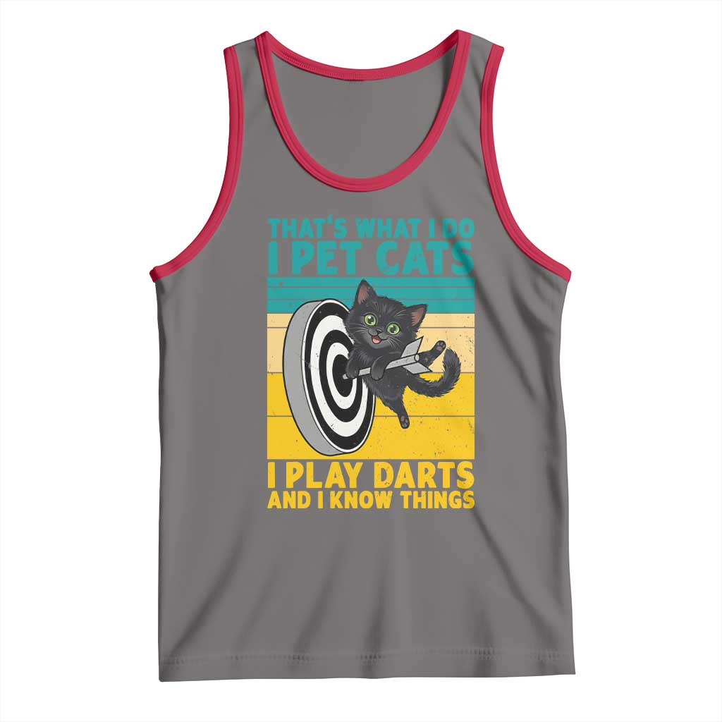Funny Retro Sunset Cat Darts Tank Top I Pet Cats I Play Darts And I Know Things - Wonder Print Shop