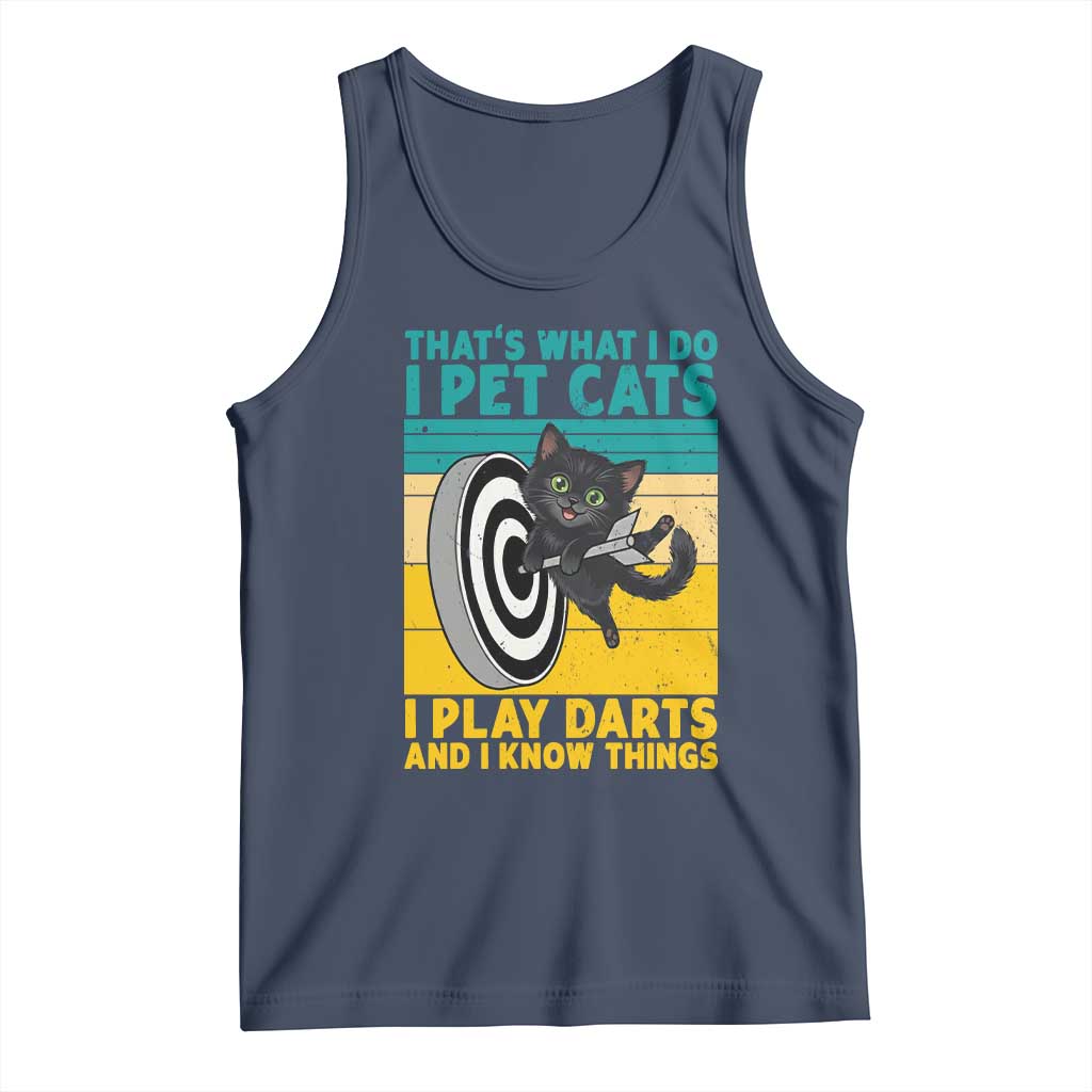 Funny Retro Sunset Cat Darts Tank Top I Pet Cats I Play Darts And I Know Things - Wonder Print Shop