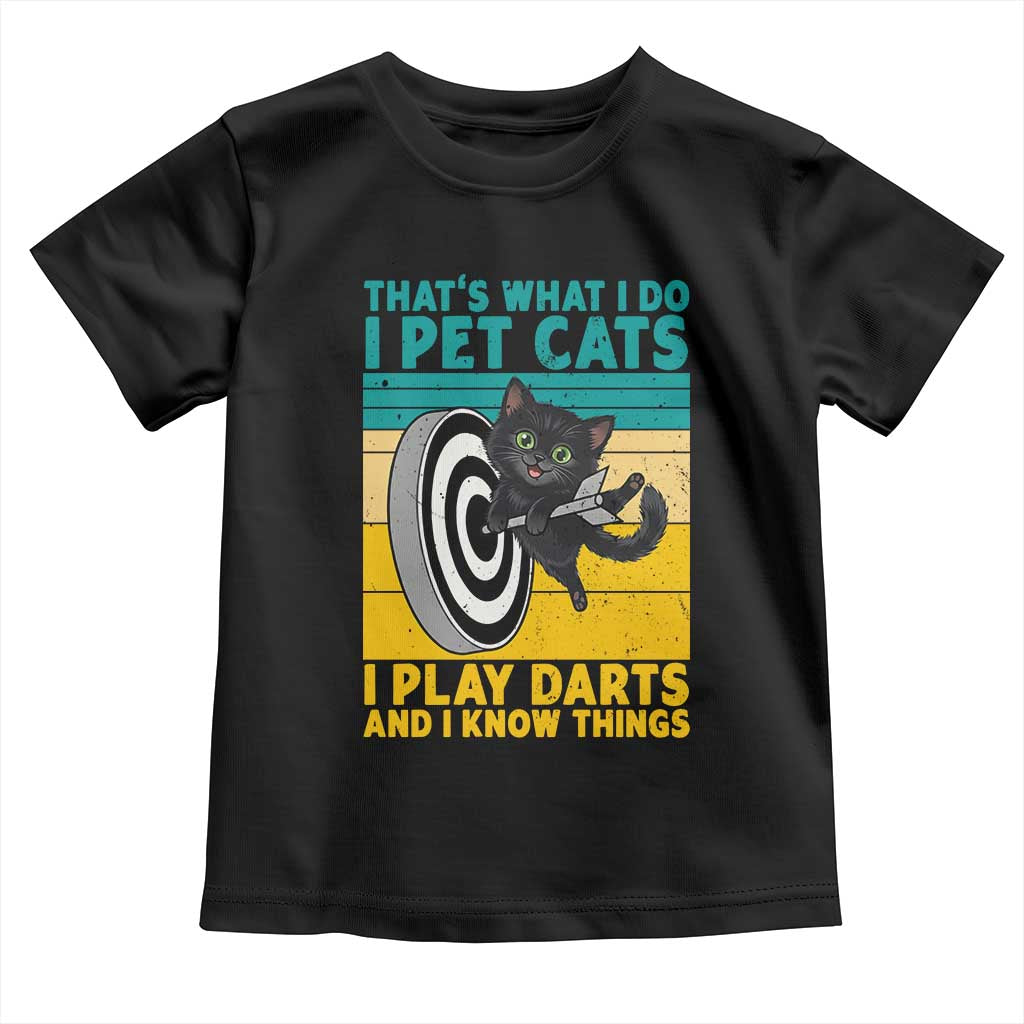 Funny Retro Sunset Cat Darts Toddler T Shirt I Pet Cats I Play Darts And I Know Things - Wonder Print Shop