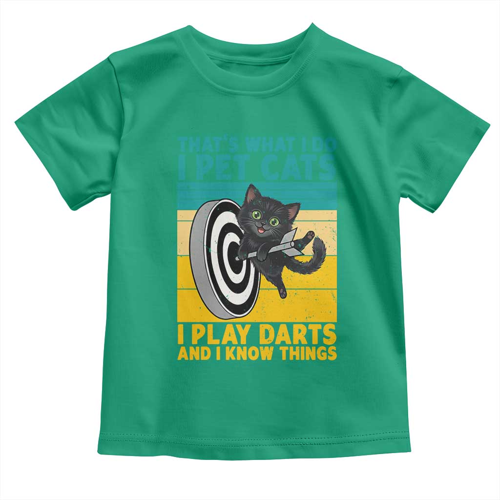 Funny Retro Sunset Cat Darts Toddler T Shirt I Pet Cats I Play Darts And I Know Things - Wonder Print Shop