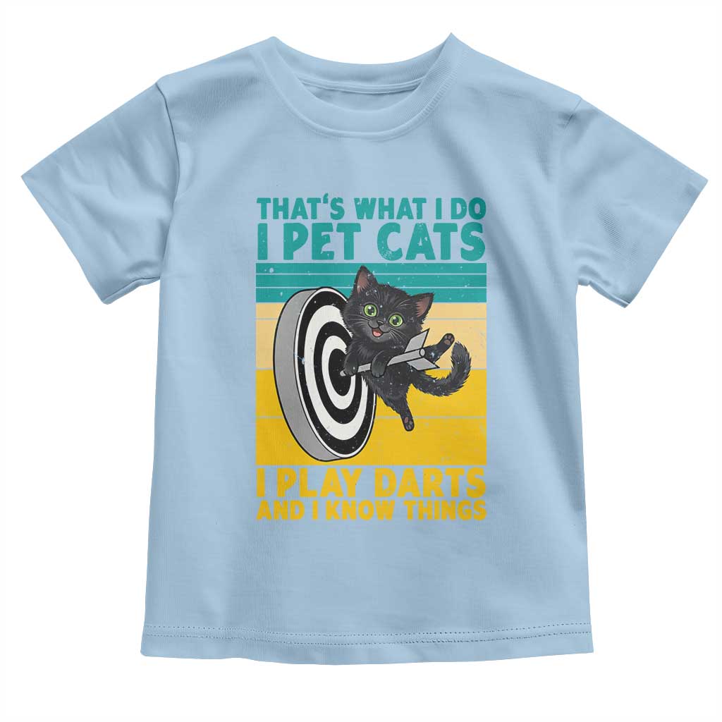 Funny Retro Sunset Cat Darts Toddler T Shirt I Pet Cats I Play Darts And I Know Things - Wonder Print Shop