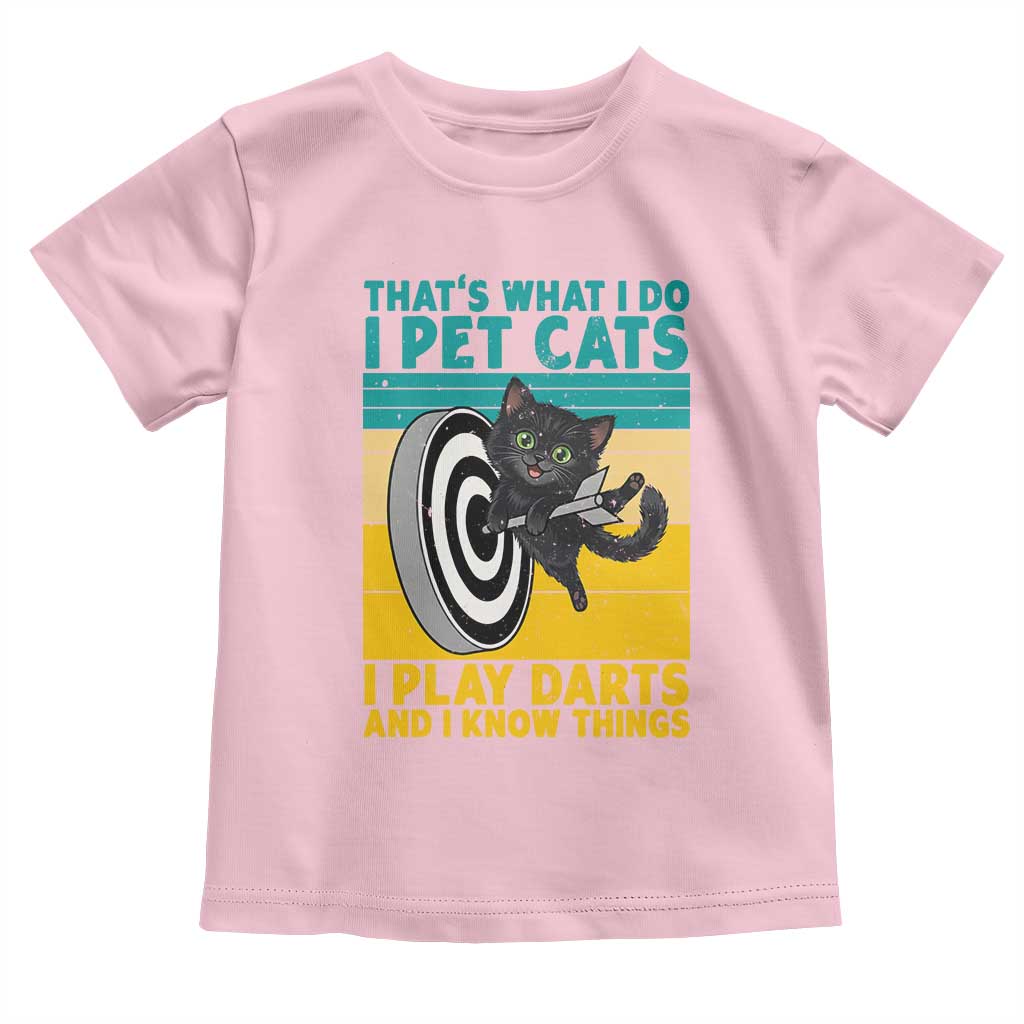Funny Retro Sunset Cat Darts Toddler T Shirt I Pet Cats I Play Darts And I Know Things - Wonder Print Shop