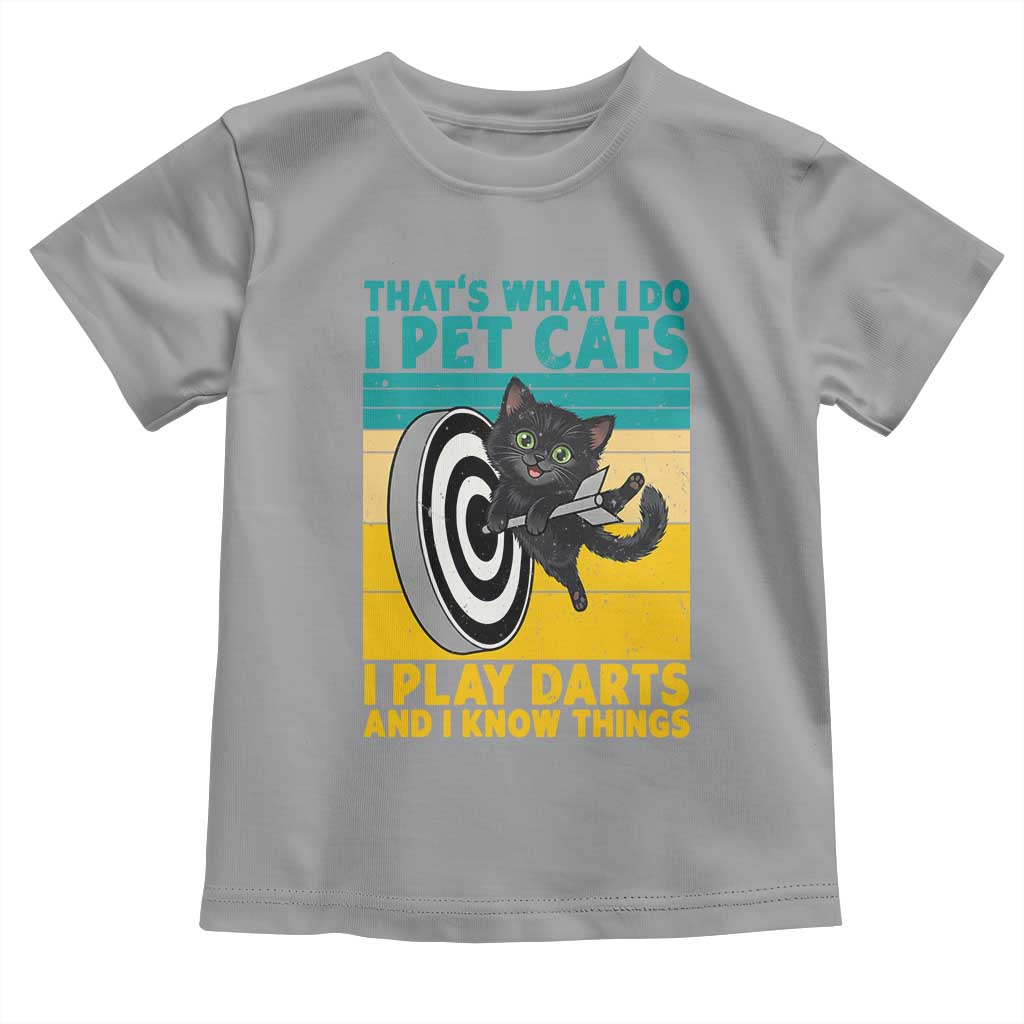 Funny Retro Sunset Cat Darts Toddler T Shirt I Pet Cats I Play Darts And I Know Things - Wonder Print Shop