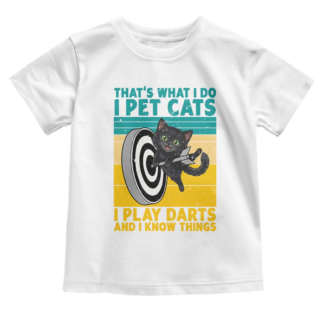 Funny Retro Sunset Cat Darts Toddler T Shirt I Pet Cats I Play Darts And I Know Things - Wonder Print Shop