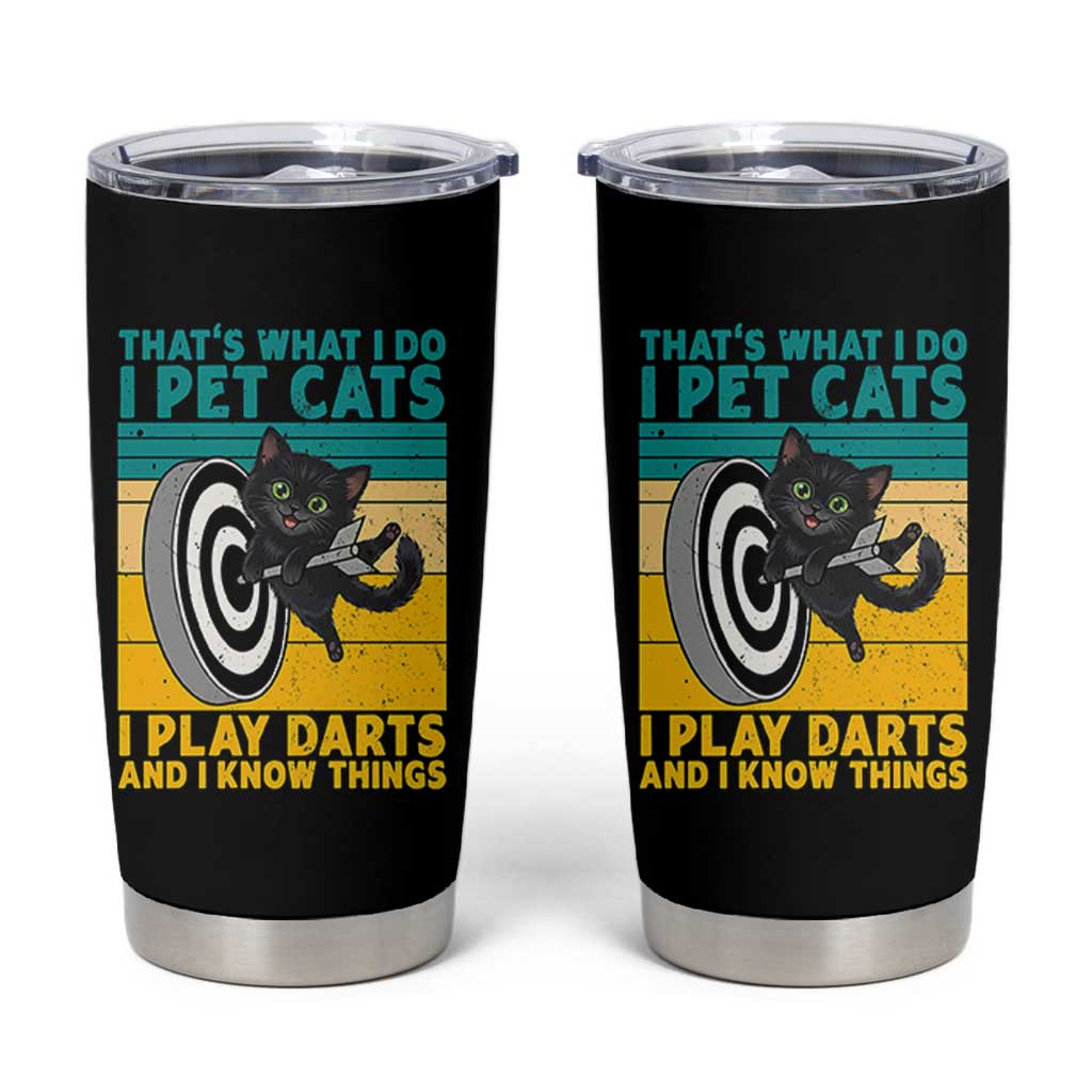 Funny Retro Sunset Cat Darts Tumbler Cup I Pet Cats I Play Darts And I Know Things - Wonder Print Shop