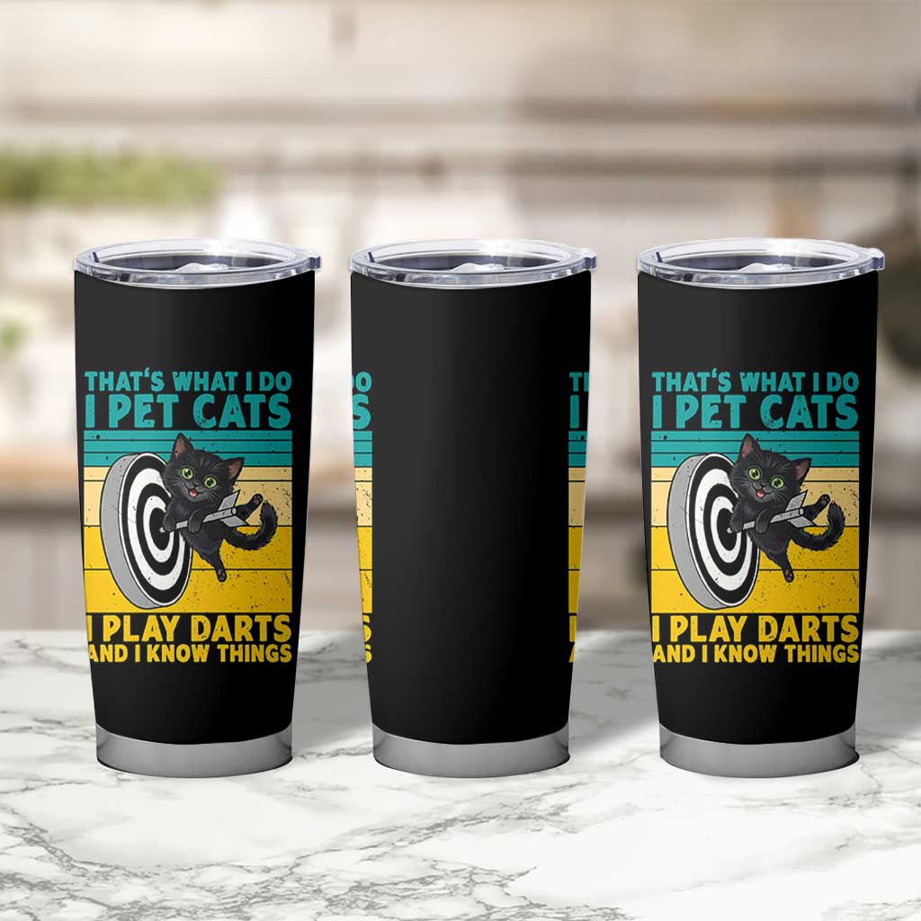 Funny Retro Sunset Cat Darts Tumbler Cup I Pet Cats I Play Darts And I Know Things - Wonder Print Shop