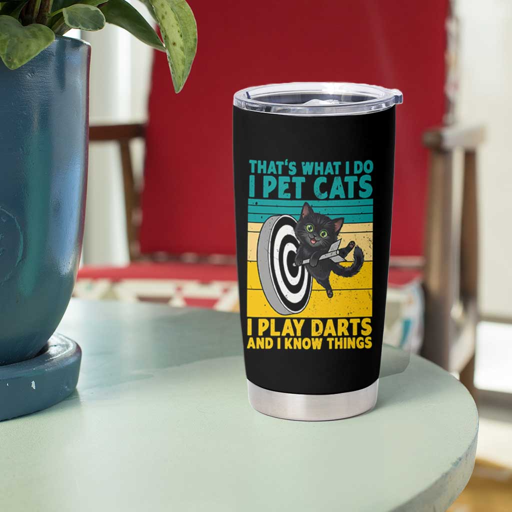 Funny Retro Sunset Cat Darts Tumbler Cup I Pet Cats I Play Darts And I Know Things - Wonder Print Shop