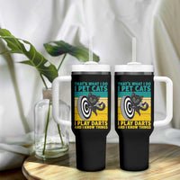 Funny Retro Sunset Cat Darts Tumbler With Handle I Pet Cats I Play Darts And I Know Things - Wonder Print Shop