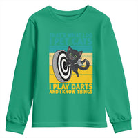 Funny Retro Sunset Cat Darts Youth Sweatshirt I Pet Cats I Play Darts And I Know Things - Wonder Print Shop