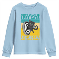 Funny Retro Sunset Cat Darts Youth Sweatshirt I Pet Cats I Play Darts And I Know Things - Wonder Print Shop