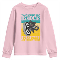 Funny Retro Sunset Cat Darts Youth Sweatshirt I Pet Cats I Play Darts And I Know Things - Wonder Print Shop