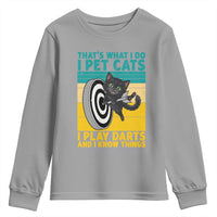 Funny Retro Sunset Cat Darts Youth Sweatshirt I Pet Cats I Play Darts And I Know Things - Wonder Print Shop