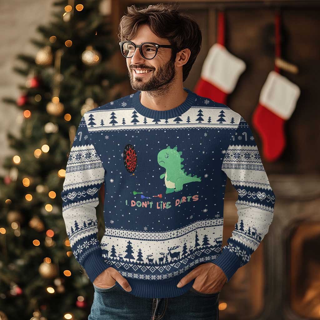 Funny Dinosaur Dartist Player Gift Ugly Christmas Sweater I Do Not Like Darts - Wonder Print Shop