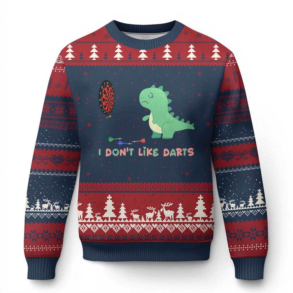 Funny Dinosaur Dartist Player Gift Ugly Christmas Sweater I Do Not Like Darts - Wonder Print Shop