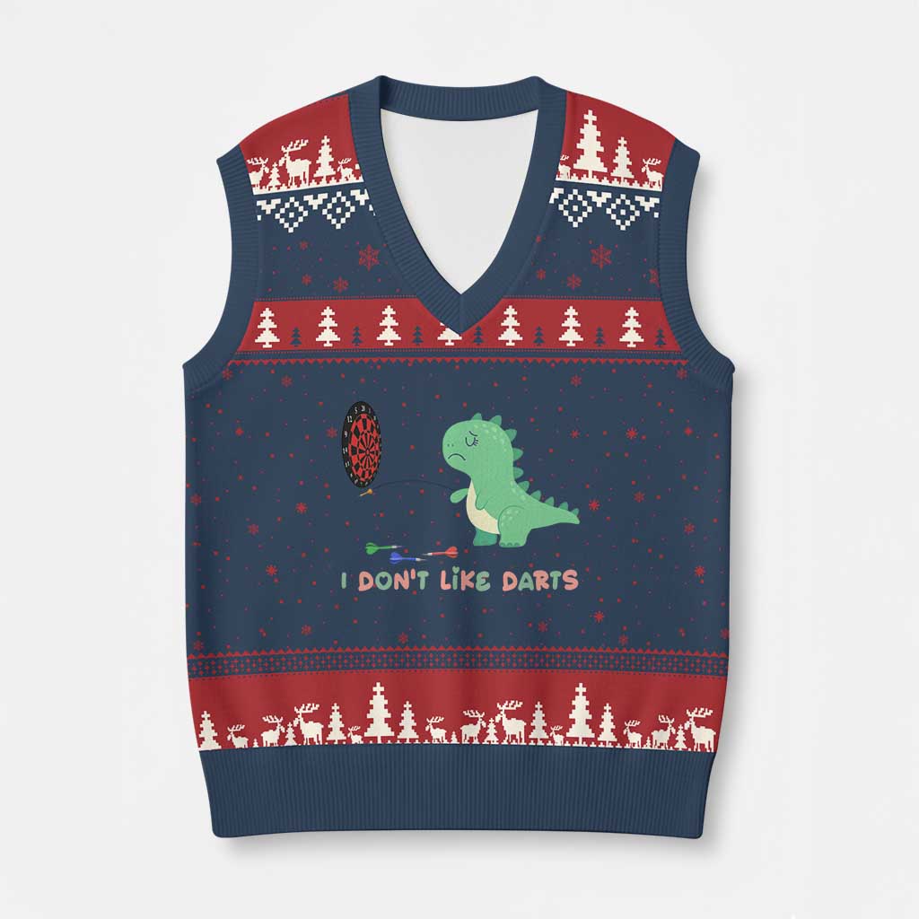 Funny Dinosaur Dartist Player Gift V-Neck Knit Sweater Vest I Do Not Like Darts - Wonder Print Shop