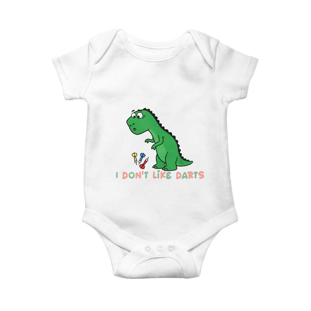 Funny Dinosaur Short Arms Problem Baby Onesie I Do Not Like Darts - Wonder Print Shop