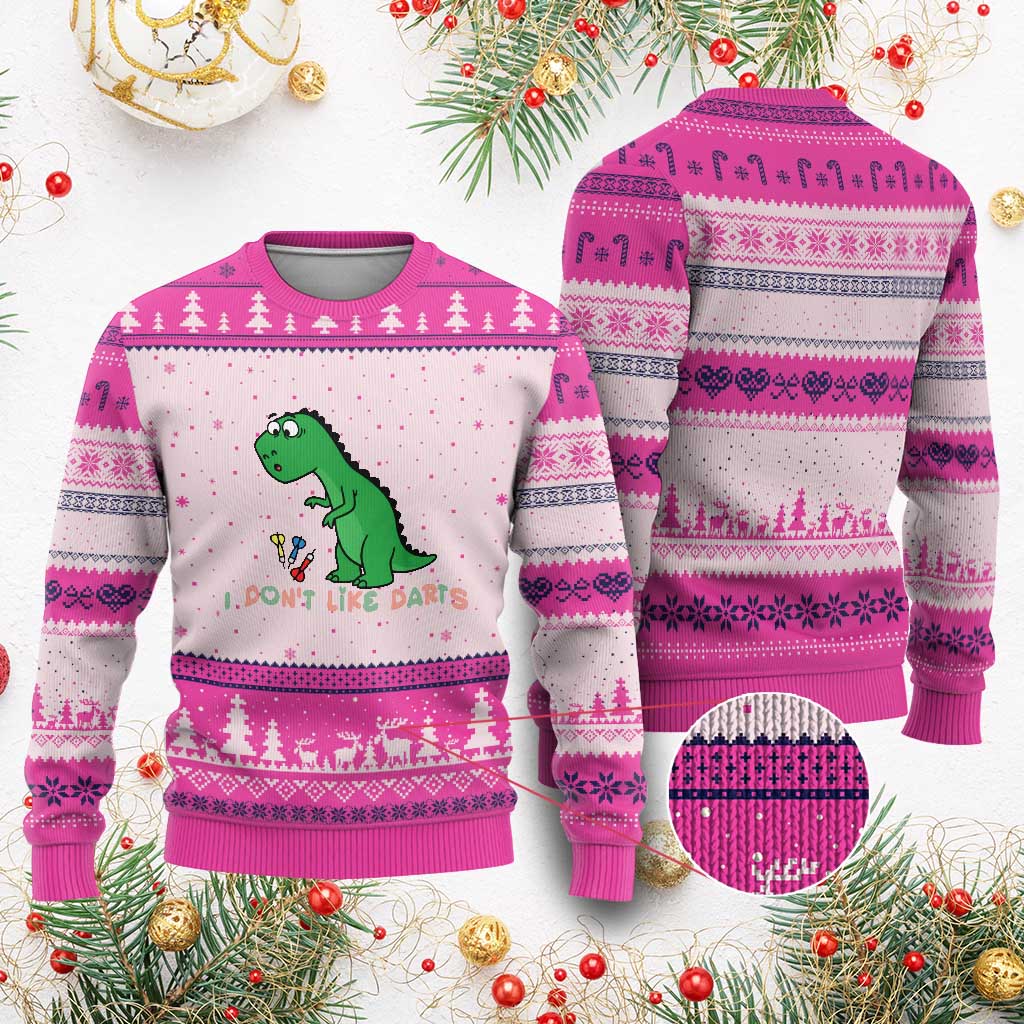 Funny Dinosaur Short Arms Problem Ugly Christmas Sweater I Do Not Like Darts - Wonder Print Shop