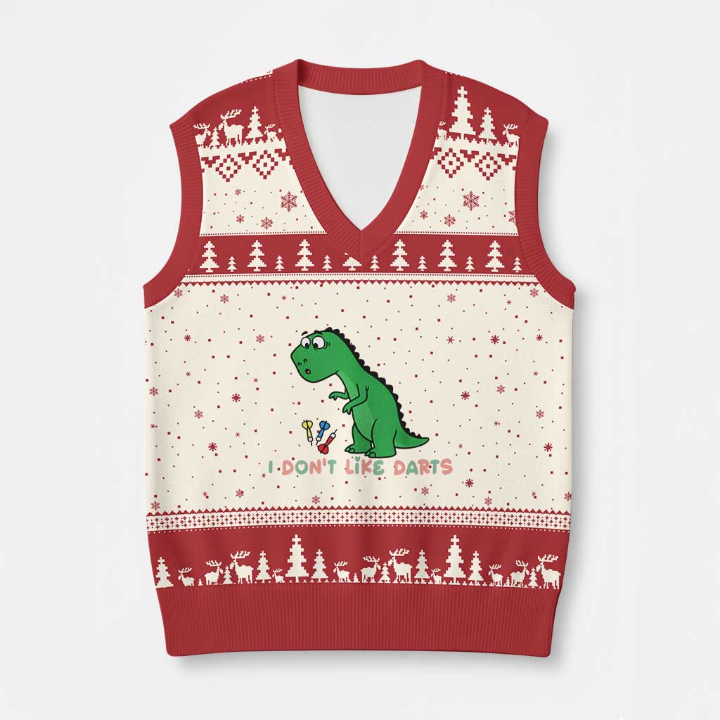 Funny Dinosaur Short Arms Problem V-Neck Knit Sweater Vest I Do Not Like Darts - Wonder Print Shop