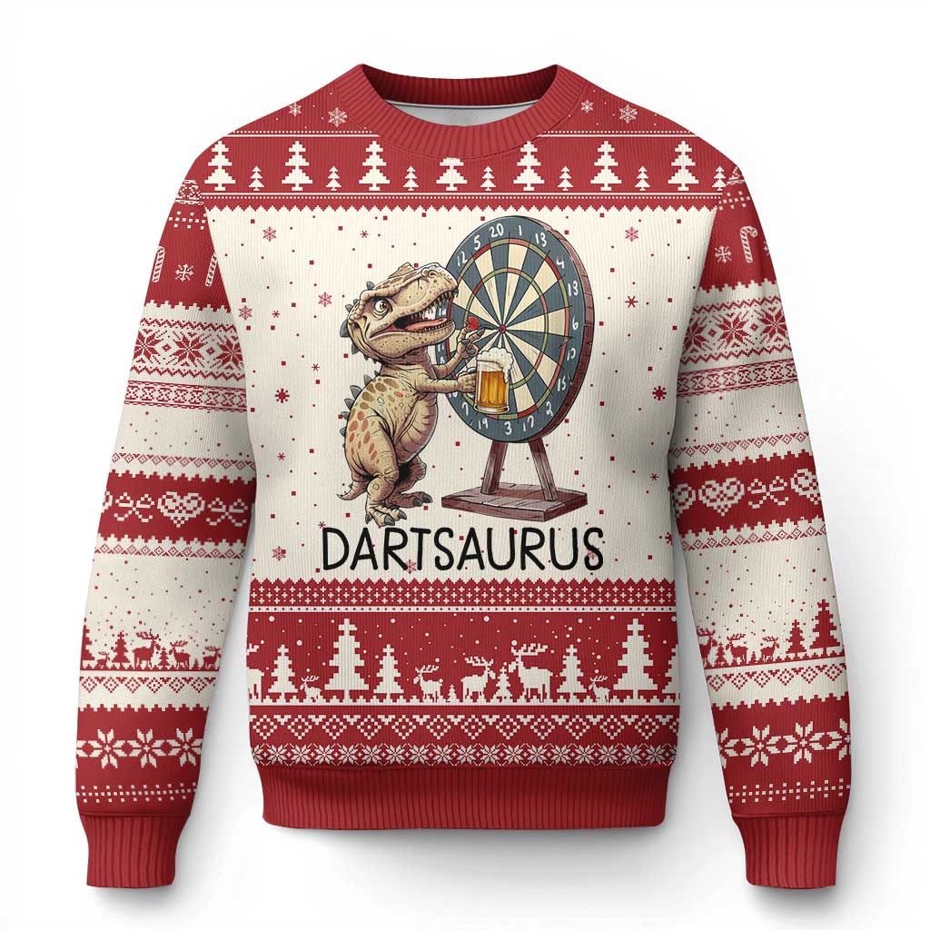 Dartsaurus Ugly Christmas Sweater Funny Dinosaur Dart Player Gift - Wonder Print Shop