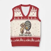 Dartsaurus V-Neck Knit Sweater Vest Funny Dinosaur Dart Player Gift - Wonder Print Shop